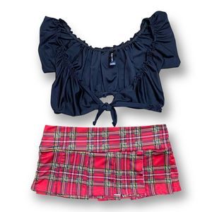 Frederick’s of Hollywood Sexy Schoolgirl Lingerie Set Red and Black Size S/M